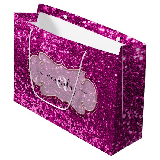 Roze Fuchsia Framed Royal Monogram Name Glitter Groot Cadeauzakje