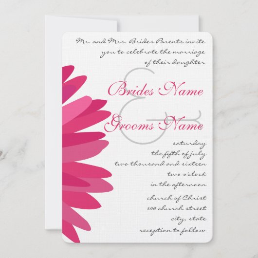Roze Fuchsia Gerber Daisy Wedding Invitation Kaart (Voorkant)