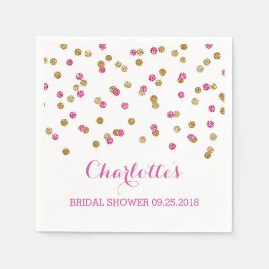 Roze Fuchsia Goud Confetti Vrijgezellenfeest Servetten (Voorkant)