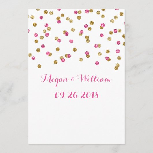 Roze Fuchsia Gouden Confetti Trouwmenu Menu (Achterkant)