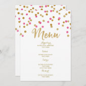 Roze Fuchsia Gouden Confetti Trouwmenu Menu (Voorkant / Achterkant)
