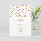 Roze Fuchsia Gouden Confetti Trouwmenu Menu (Staand voorkant)