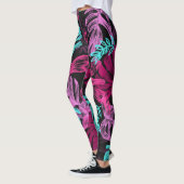 Roze Fuchsia Green Leaves Pattern Leggings (Links)