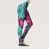 Roze Fuchsia Green Leaves Pattern Leggings (Rechts)