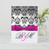 ROZE FUCHSIA LINT GOUDE ZWARTE DAMAST MONOGRAM KAART (Staand voorkant)