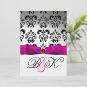 ROZE FUCHSIA LINT WIT ZWART DAMAST MONOGRAM KAART (Staand voorkant)