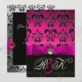 ROZE FUCHSIA LINT WIT ZWART DAMAST MONOGRAM KAART (Voorkant / Achterkant)