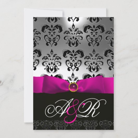 ROZE FUCHSIA LINT WIT ZWART DAMAST MONOGRAM KAART (Voorkant)