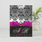 ROZE FUCHSIA LINT WIT ZWART DAMAST MONOGRAM KAART (Staand voorkant)