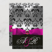 ROZE FUCHSIA LINT WIT ZWART DAMAST MONOGRAM KAART (Voorkant / Achterkant)