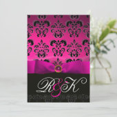 ROZE FUCHSIA LINT WIT ZWART DAMAST MONOGRAM KAART (Staand voorkant)