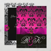 ROZE FUCHSIA LINT WIT ZWART DAMAST MONOGRAM KAART (Voorkant / Achterkant)