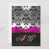 ROZE FUCHSIA LINT WIT ZWART DAMAST MONOGRAM KAART (Voorkant)