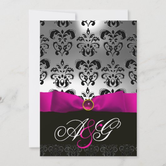 ROZE FUCHSIA LINT WIT ZWART DAMAST MONOGRAM KAART (Voorkant)