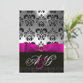 ROZE FUCHSIA LINT WIT ZWART DAMAST MONOGRAM KAART (Staand voorkant)