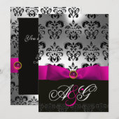 ROZE FUCHSIA LINT WIT ZWART DAMAST MONOGRAM KAART (Voorkant / Achterkant)