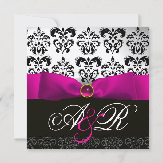 ROZE FUCHSIA LINT WIT ZWART DAMAST MONOGRAM KAART (Voorkant)