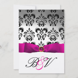 ROZE FUCHSIA LINT ZILVER ZWART DAMAST MONOGRAAM KAART