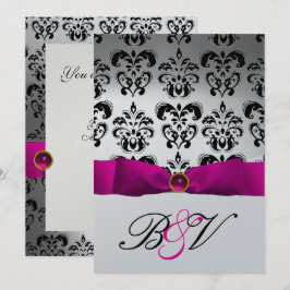 ROZE FUCHSIA LINT ZILVER ZWART DAMAST MONOGRAAM KAART
