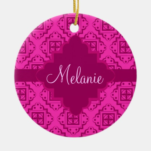 Roze Fuchsia & Magenta Arabesque Moroccan Keramisch Ornament (Voorkant)