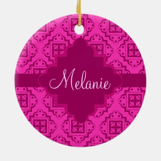 Roze Fuchsia & Magenta Arabesque Moroccan Keramisch Ornament (Achterkant)