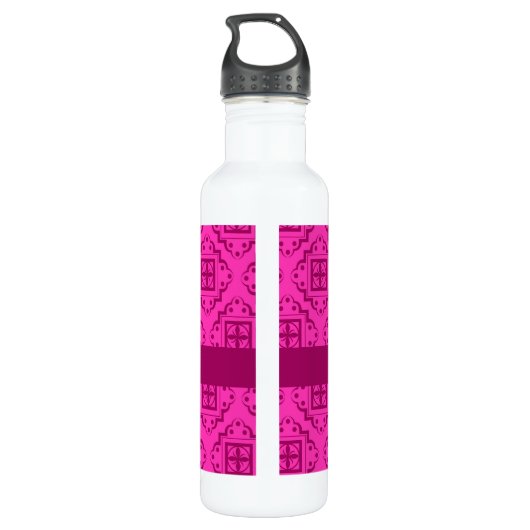 Roze Fuchsia & Magenta Arabesque Moroccan Waterfles (Achterkant)