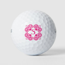 Roze Fuchsia monogram vlinders 4Sue Golfballen