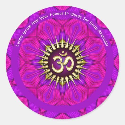 Roze Fuchsia Om Energie Bloem Power Mandala Ronde Sticker (Voorkant)