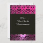 ROZE FUCHSIA PAARSE DAMASK MONOGRAM Zwart Save The Date (Achterkant)