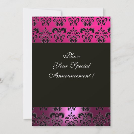 ROZE FUCHSIA PAARSE DAMASK MONOGRAM Zwart Save The Date (Achterkant)