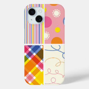 Roze Fuchsia Plaid Stripes Stippen Krabbels Patroo iPhone 15 Case