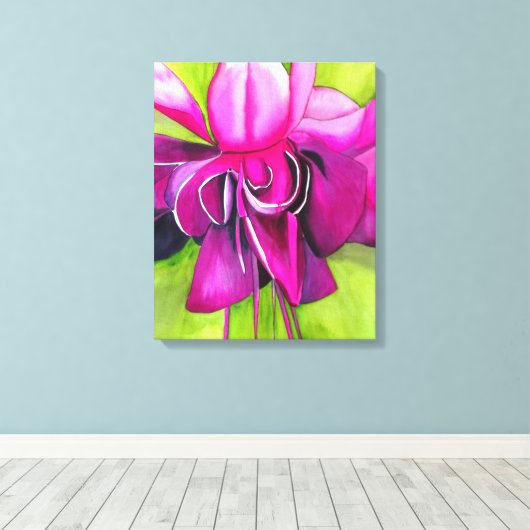 Roze Fuchsia pop art waterverf flower art Canvas Afdruk (Insitu (Houten vloer))