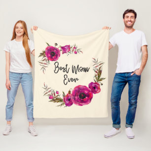 Roze Fuchsia Poppies Best mam Ever - Moeder Da Fleece Deken