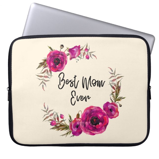 Roze Fuchsia Poppies Best Mam Ever - Moederdag Laptop Sleeve (Voorkant)