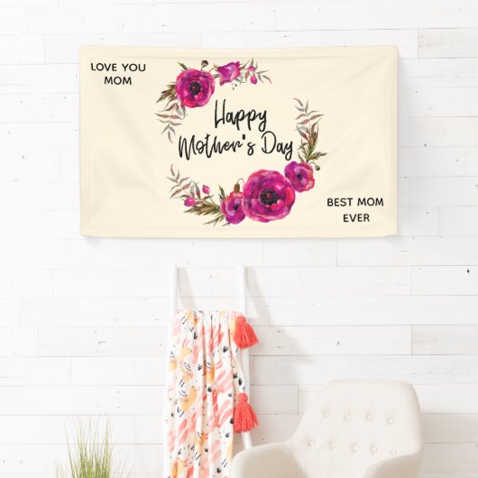 Roze Fuchsia Poppies Best Mam Ever - Moederdag Spandoek (Insitu)