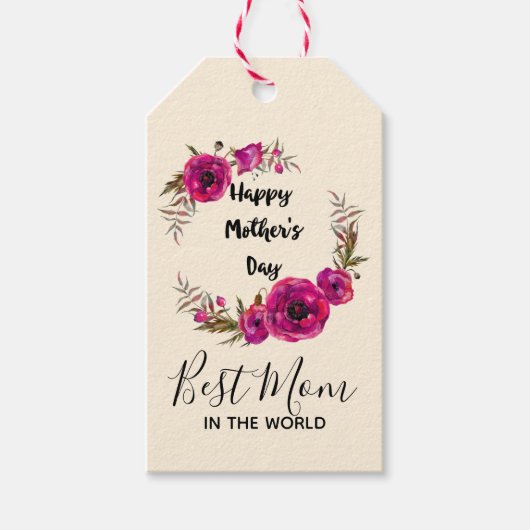 Roze Fuchsia Poppies Beste Mam - Moederdag Cadeaulabel (Voorkant)