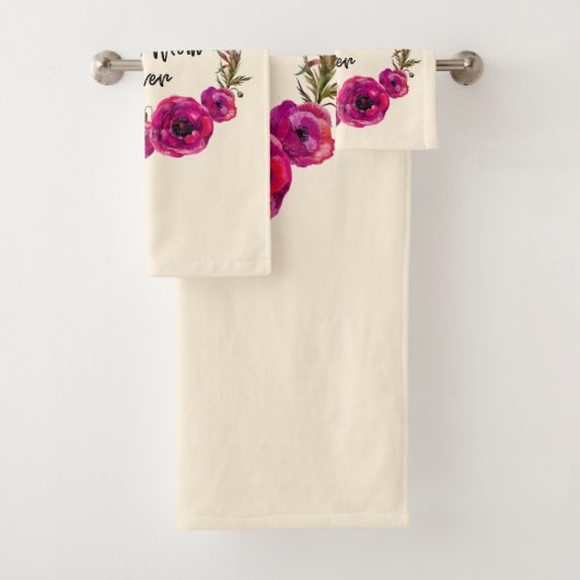 Roze Fuchsia Poppy Wreaty Best Mam Ever Bad Handdoek (Insitu)