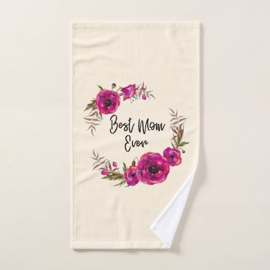 Roze Fuchsia Poppy Wreaty Best Mam Ever Bad Handdoek (Handdoek)