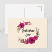 Roze Fuchsia Poppy Wreaty Best Mam Ever Briefkaart (Voorkant / Achterkant)