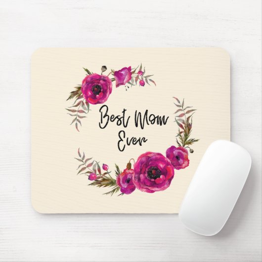 Roze Fuchsia Poppy Wreaty Best Mam Ever Muismat (Met muis)