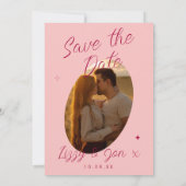 Roze Fuchsia Retro Moderne Trouwfoto Save The Date (Achterkant)