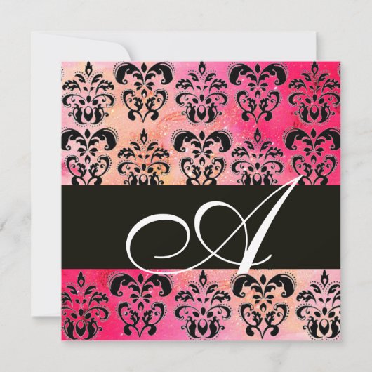 ROZE FUCHSIA ROOD ZWART DAMAST MONOGRAM , wit Kaart (Voorkant)