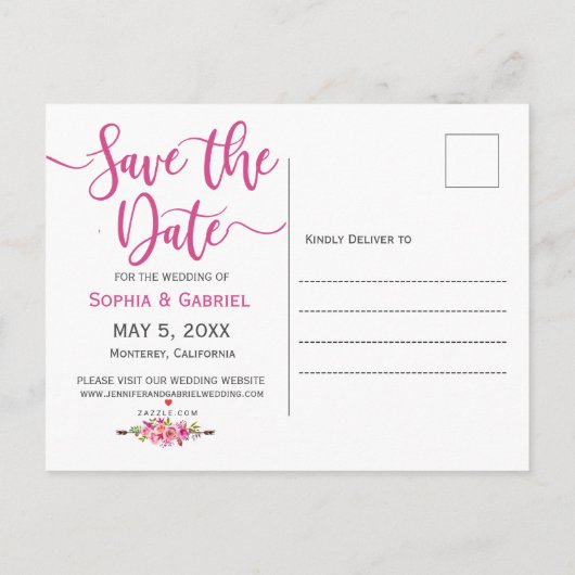 Roze Fuchsia Roos Botanische Bloemen Save the Date Aankondigingskaart (Achterkant)