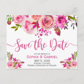 Roze Fuchsia Roos Botanische Bloemen Save the Date Aankondigingskaart (Voorkant)