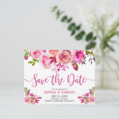 Roze Fuchsia Roos Botanische Bloemen Save the Date Aankondigingskaart (Staand voorkant)