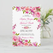 Roze Fuchsia Roos Botanische Bloemige Bruiloft Kaart (Staand voorkant)