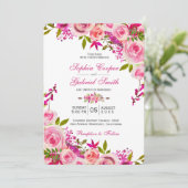 Roze Fuchsia Roos Botanische Bloemige Bruiloft Kaart (Staand voorkant)