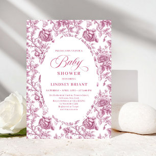 Roze Fuchsia Rozen Patroon Boho Bloem Baby Shower Kaart