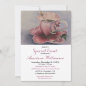 ROZE FUCHSIA THEEKOPJE FEEST UITNODIGING (Voorkant)