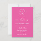 Roze Fuchsia Trouwuitnodiging met QR-code Kaart (Voorkant)